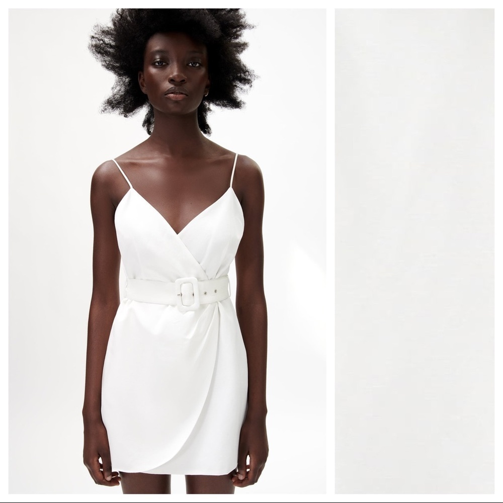 NWT. Zara White Linen Blend Mini Dress with Belt. Size M.